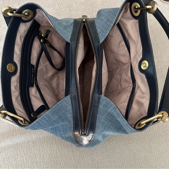 New Michael Kors Raven Stye Washed Denim Large Shoulder Bag with Leather Trim - Picture 5 of 13